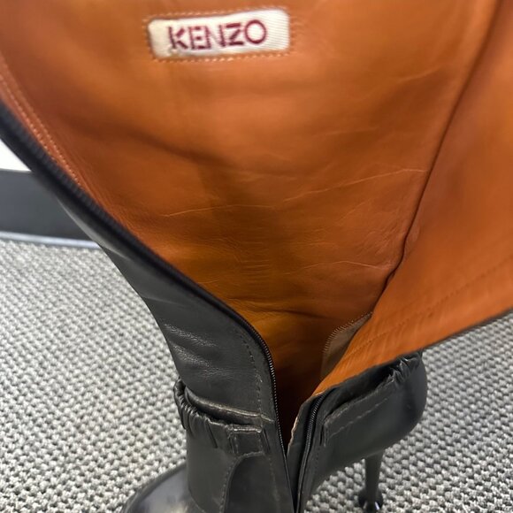 Kenzo Leather Tall Boots Black High Heel Platform Size 37 Going Out Dressy - Picture 12 of 15
